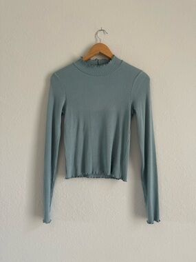 American Eagle Outfitters Ribbed Mock Neck Long Sleeve Top in Blue